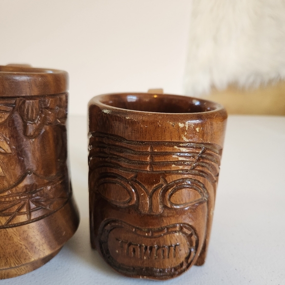 Tiki Bar Barware Cups Mugs Carved Wood Mug Lot Hawaii 1960s 60s Decor - Picture 7 of 11